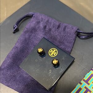 Tory Burch Blue and Gold Button Earrings